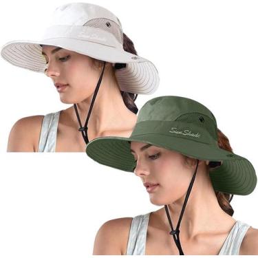 Imagem de Chapéu de sol feminino ZOORON com rabo de cavalo Safari de aba larga U