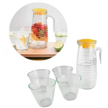 Imagem de Conjunto Miami Jarra 800ml + 4 Copos 210ml Elegância Vidro - Thika