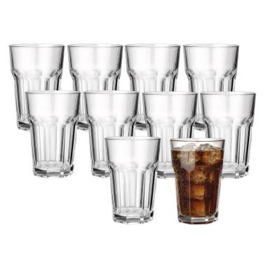 Imagem de Jogo 10 Copo De Vidro Facetado Transparente água Suco 400ml Class Home