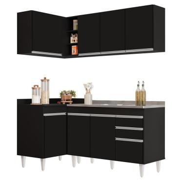 Imagem de Armário De Cozinha Modulado De Canto Direito 4 Peças Cp39 Com Pia Inox Preto - Lumil