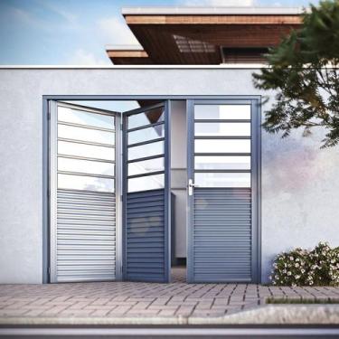 Imagem de Portão de Abrir Pantográfico Misto com Travessa sem Vidro 3 Folhas 215