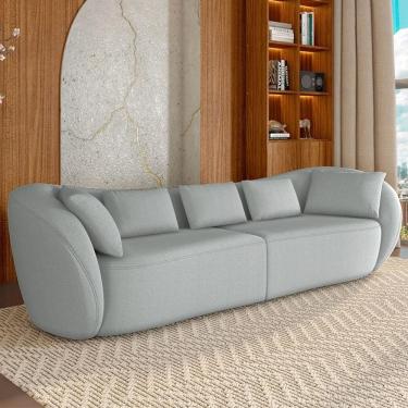 Imagem de Sofá 4 Lugares 292cm Orgânico Pé Madeira Yume Bouclê Cinza Z55 - Mpozenato