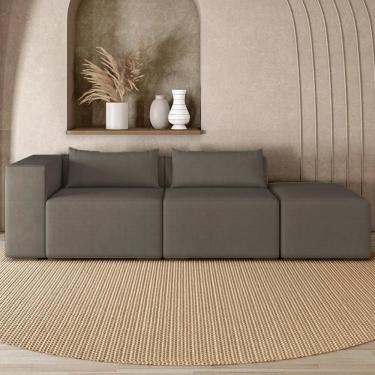 Imagem de Sofá 4 Lugares 303cm com Puff Direito Fay Veludo Marrom Z55 - Mpozenato