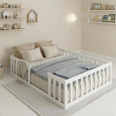 Imagem de Cama Montessoriana Casal Em Madeira Maciça Branco Branco