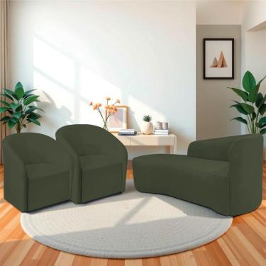 Imagem de Kit Sofá Curvo França 140cm L.e E 2 Poltronas Luiza Max Conforto, Elegância E Design Moderno Linho Verde