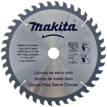 Imagem de Disco Para Serra Circular 185x20mm Para Madeira com 40 Dentes D51356 Makita Lamina Serra 185x20m