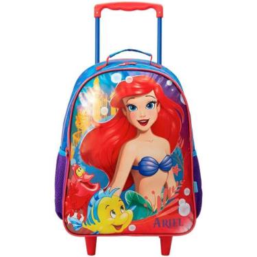 Imagem de Mochila de Rodinhas Escolar 40cm Princesa Disney Ariel Metálica - XERY