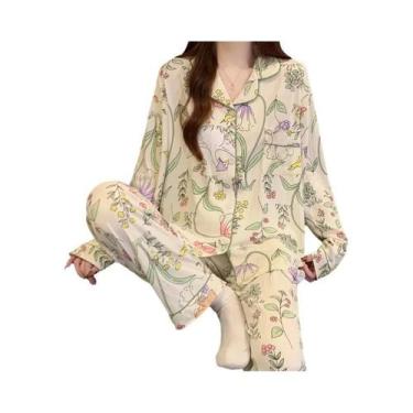 Imagem de Conjunto De Pijama Feminino Rosa Com Laço, Top De Manga Comprida, Calç