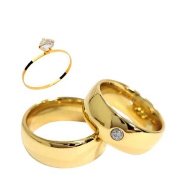 Imagem de Par Aliança Casamento Boleada 8mm Tungstênio ouro 18k - Marry Alianças