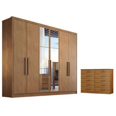 Imagem de Guarda Roupa Casal Linea Com Espelho E Gaveteiro Milão Com Chave Cumaru 23 - Horizonte