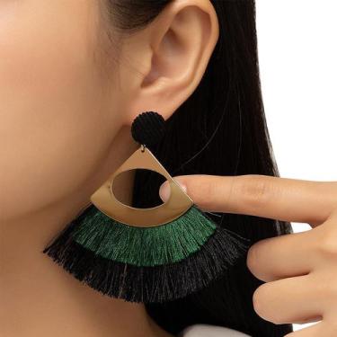 Imagem de Brinco Sobrepor Delicado Vazado Dourado Espanador Verde Luxo - - anjo 