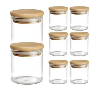 Imagem de Kit De 8 Potes Hermético Mantimento De Vidro Com Tampa Bambu - CLICK H