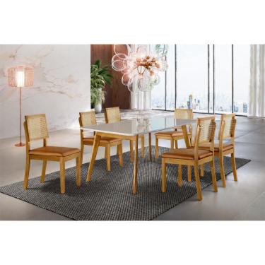 Imagem de Sala De Jantar 6 Lugares Egito Mesa E Cadeiras Móveis Mix Mel/off-white