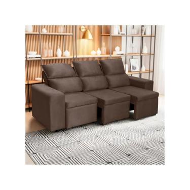 Imagem de Sofá 3 Lugares Retrátil Reclinável Veludo Berlim SMP, Marrom, 3 lugare