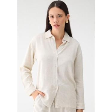 Imagem de Camisa Feminina De Linho Alongada Levosch -, Creme, G