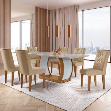 Imagem de Sala De Jantar Milena Tampo Mdf Vidro 6 Cadeiras Rufato Turim 07/imbuia/off/serig Off