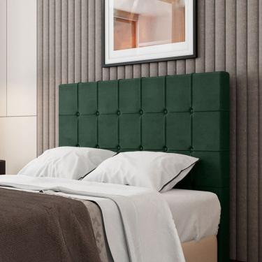 Imagem de Cabeceira Estofada Turmalina Casal 140 Cm Veludo Verde 142x130x10 Cm Sonhar Estofados