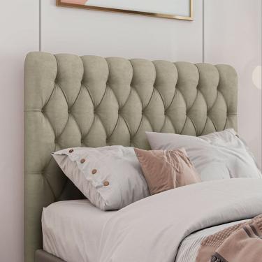 Imagem de Cabeceira Estofada Topázio Casal 140 Cm Veludo Bege Sonhar Estofados