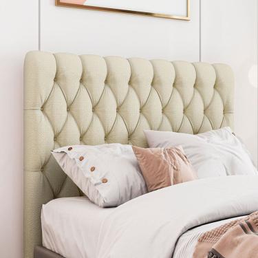 Imagem de Cabeceira Estofada Topázio Casal 140 Cm Linho Creme 142x130x10 Cm Sonhar Estofados