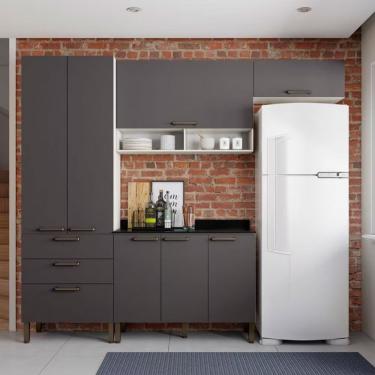 Imagem de Cozinha Compacta Veneza 7 Portas 3 Gavetas MDF 250.8cm Grafite com Freixo Fosco