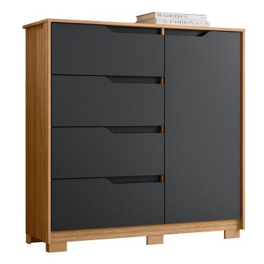 Imagem de Cômoda Sole com 4 Gavetas e 1 Porta em MDF Corrediça Telescópica Puxador Cava Titânio p...