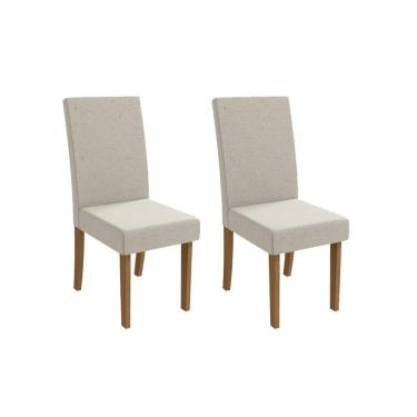 Imagem de Kit 2 Cadeiras Sala Jantar Dália 2CAD131 em Madeira MDF com Assento Estofado em Tecido Bege Caqui