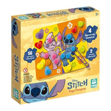 Imagem de Jogo Pedagógico Stitch Pega Pompom para Coordenação Motora Fina, Concentração e Reconhecimento de Cores Nig Brinquedos