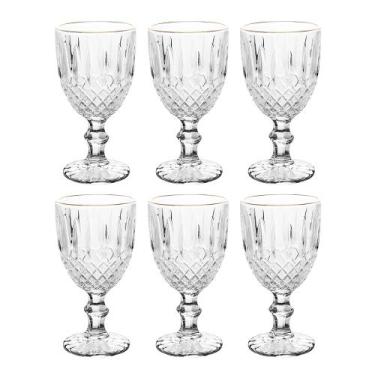 Imagem de Conjunto de Taças de Vidro Transparente Lumini Greek Fio de Ouro 320ml