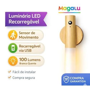 Imagem de Luminaria Led Recarregável Sensor de Movimento Arandela de Madeira Min