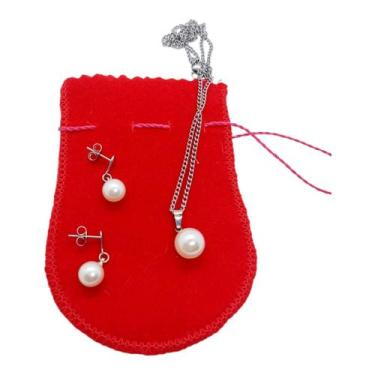 Imagem de Conjunto Aço Inox Feminino GARGANTILHA Colar Brinco Pérolas - ASA