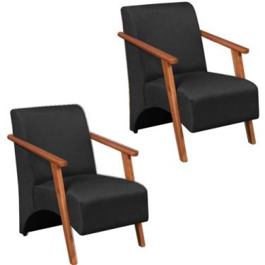 Imagem de Kit 2 Poltronas Venus 1 Lugar Braço Madeira Maciça Tecido Suede Preto 