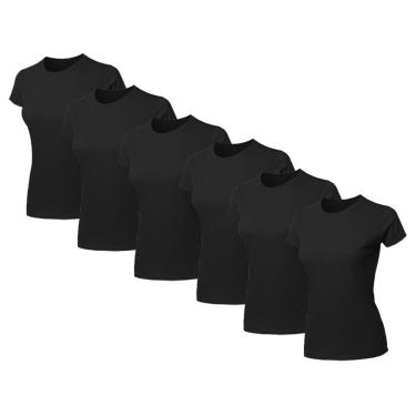 Imagem de Kit 6 Blusas Feminina Camiseta Lisa Básica Algodão Baby Look-Feminino