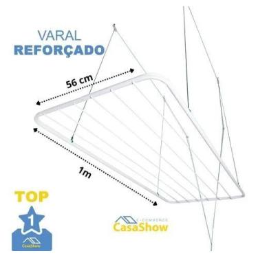 Imagem de Varal de Teto Retrátil 1m Aço Reforçado Machado Branco 6 Var - Congrat