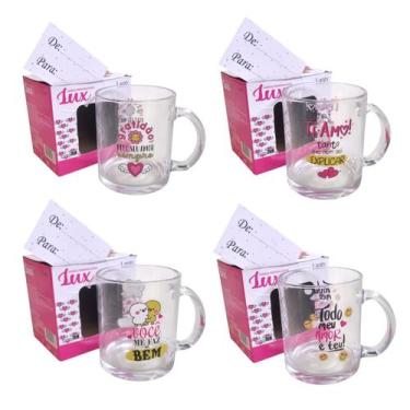 Imagem de Kit 24 Caneca Vidro Te Amo Amor Dia Das Mães Namorados 330ml - KeHome,