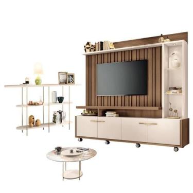 Imagem de Estante Home Theater Titan Off White Castanho e Aparador Infinity e Me
