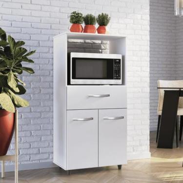 Imagem de Balcão Multiuso Micro-ondas 2 Portas 1 Gaveta - CASA H, Branco