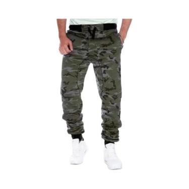Imagem de Calças Cargo Jogger Casuais Masculinas Camufladas Com Cintura Média E 