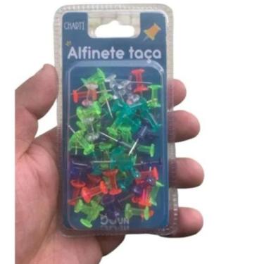 Imagem de Kit c/ 50 Alfinetes Tipo Taça Coloridos P/ Quadro Cortiça Mapa - Coisa