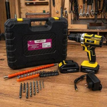 Imagem de Furadeira e Parafusadeira 21V com Impacto 2 Baterias 25 Torque Kit Pro
