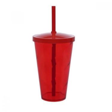 Imagem de Copo Acrílico Espiral 550ml com Tampa e Canudo Cor:Vermelho - Genérico