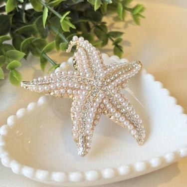 Imagem de Broche Grande Estrela do Mar com Pérolas e Strass - Pistache Acessório