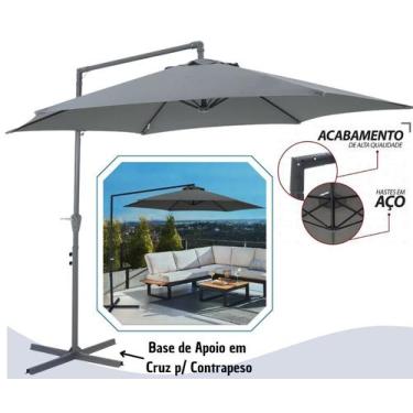 Imagem de Ombrelone Suspenso Bel Veneza 3 Metros Cinza Guarda Sol com Base de Ap