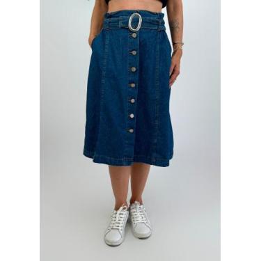 Imagem de Saia jeans midi clochard deep blue 100% algodão 1924-1 - BLUFERA JEANS