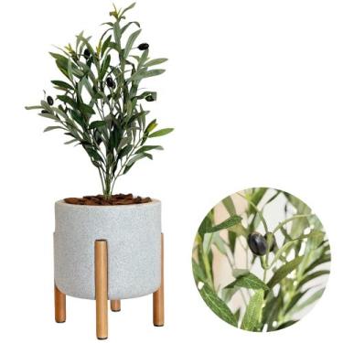 Imagem de Planta Oliveira Artificial Com Vaso Pé Madeira Arranjo - - PLANDEC