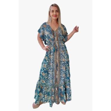 Imagem de Vestido Longo Indiano Estampado Toque De Seda-cod 1721 - Aleci Fashion