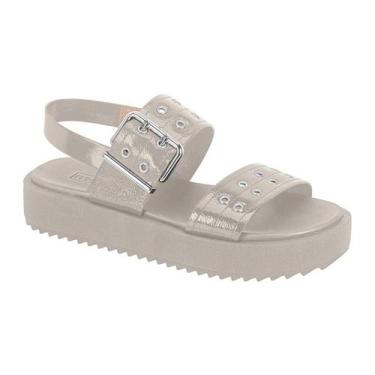 Imagem de Sandália Feminina Moleca Papete Flatform Fivelas Ilhós Moda, Cinza, 36