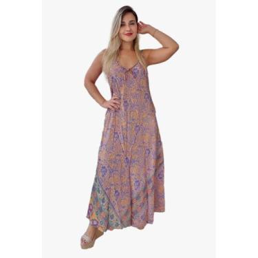 Imagem de Vestido Longo Indiano Regata Estampado Plus Size Toque de Seda-Cod.100