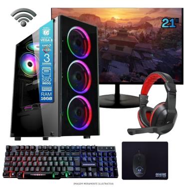 Imagem de Computador Gamer Tob Computers A320 Ryzen 3 3200G 16GB DDR4 SSD 960GB Monitor 23 Polegadas Full HD Preto