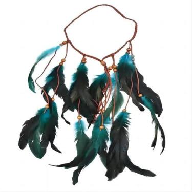 Imagem de Tiara de Cabeça Boêmia com Penas e Franjas Indianas para Performance d