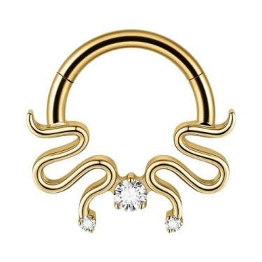 Imagem de Argola De Septo Articulada Em Titânio Prata E Ouro Com Zircônia Em For